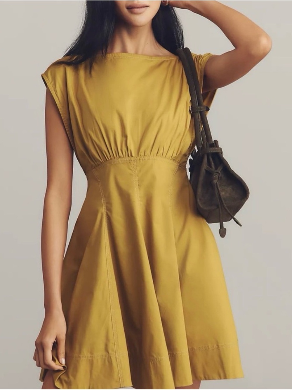 Anthropologie Maeve Mustard Yellow Fit Flare Dress Size M Pockets